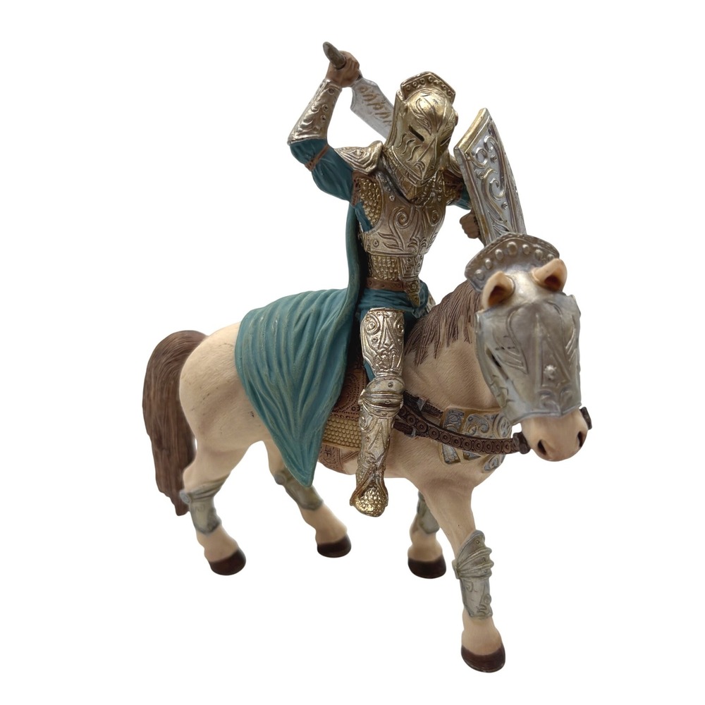 Schleich Bayala Knight Horse Fantasy Figure 2008 Silver Teal Armor 70049 blond